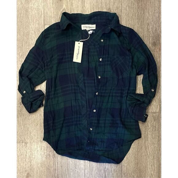 Young Hearts Run Free XL Green Plaid Flannel Top New - Picture 1 of 5
